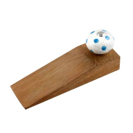 Blue Polka Dot Crackle Wooden Door Stopper